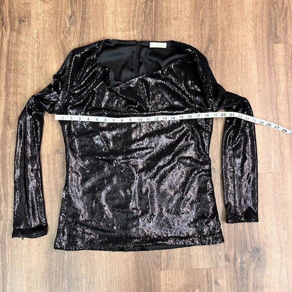 Ramy Brook Ash Black Sequin Drape Cowl Neck Top Sz S - Picture 8 of 16